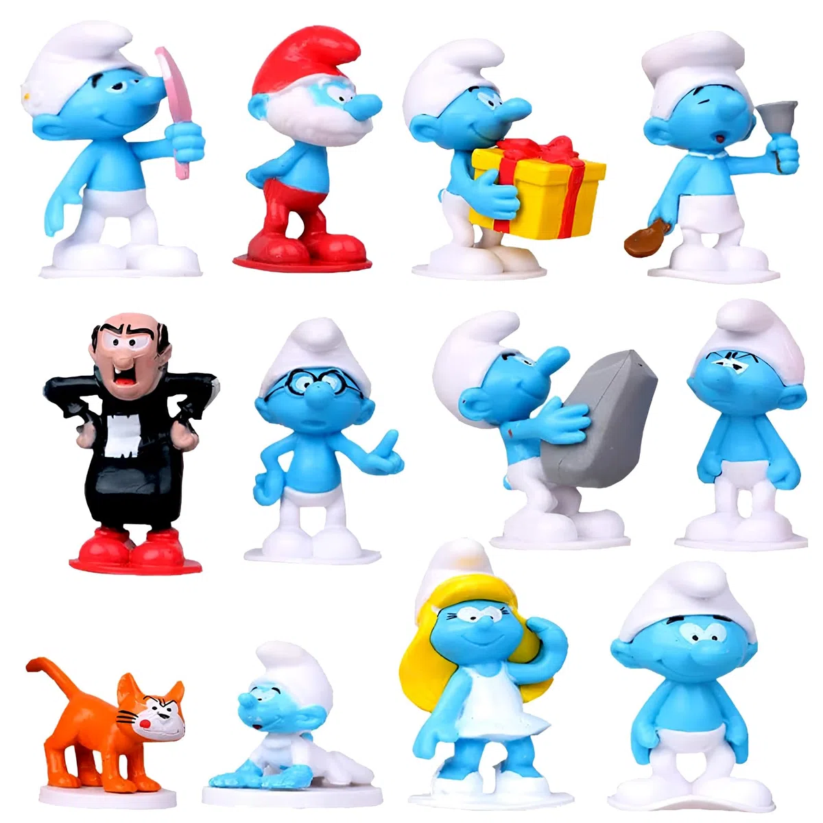 Figura de pitufo Cupcakes, 12 piezas The Smurfs Cake Topper Mini Figuras de Pitufos Mini Pastel Decoración Fiesta Decoración de cumpleaños para Niños