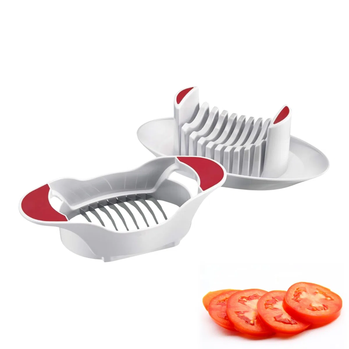 Westmark Cortador de tomate y mozzarella con plato de corte y cuchillas dentadas, Acero inoxidable / plástico, Blanco / rojo, 11572260