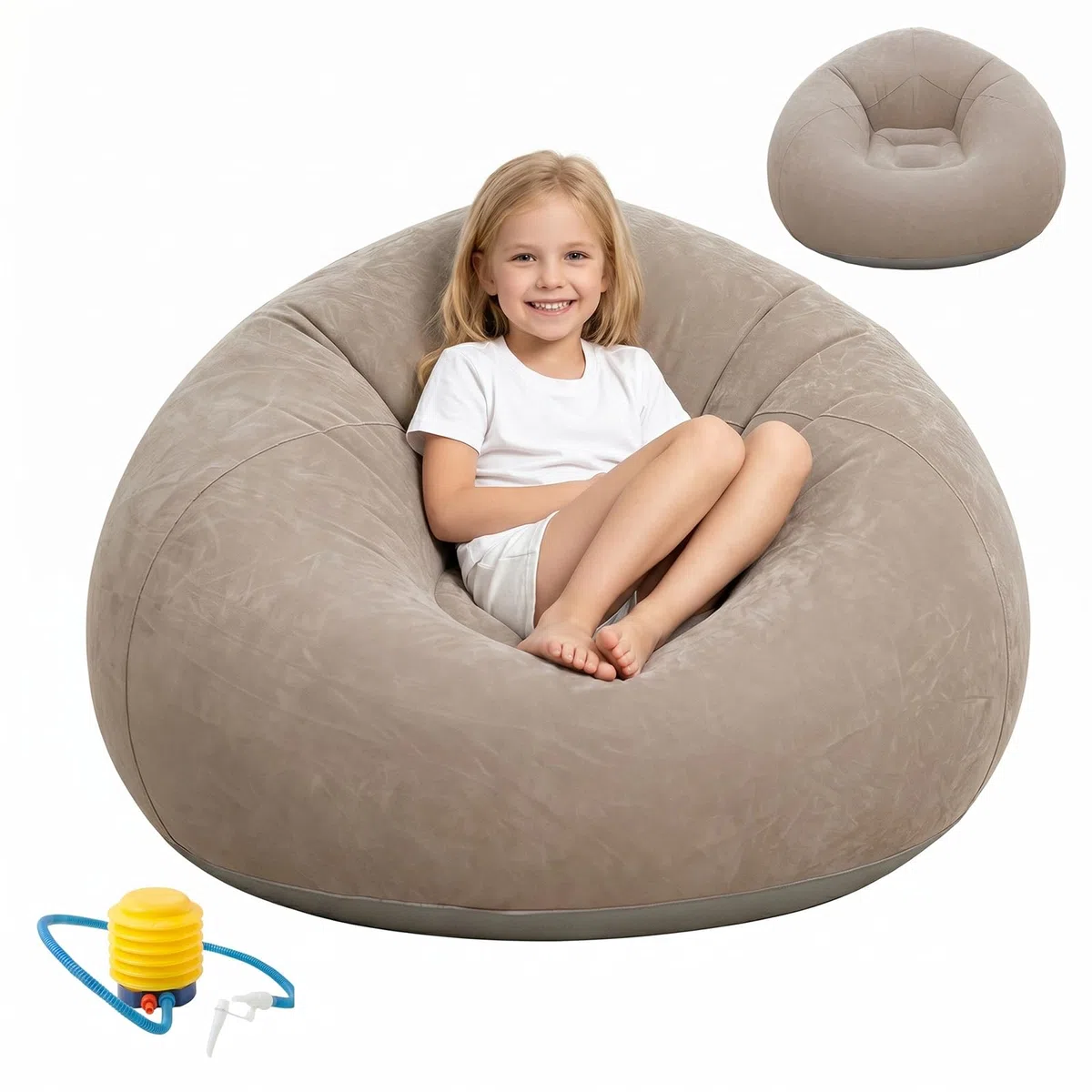 Sofá hinchable portátil e impermeable para exteriores, puf hinchable, camping, playa, piscina y viajes, hinchable, portátil, cómodo (gris)
