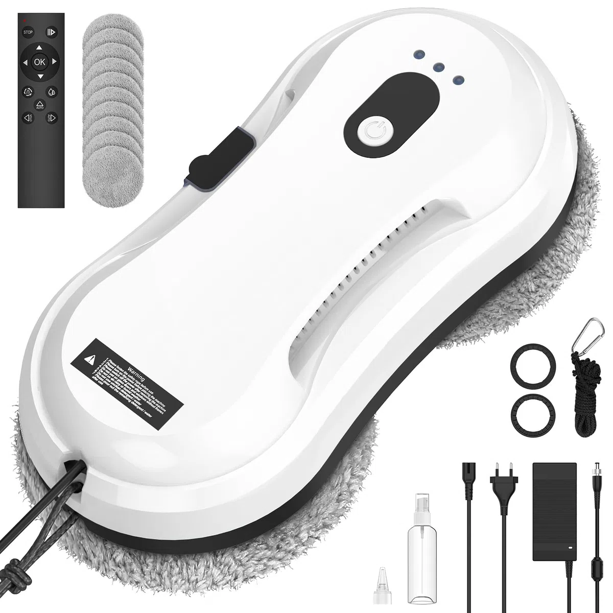 Robot Limpiacristales, 5600Pa Robot Limpiador de Ventanas con Pulverización Automática, 3 Modos de Limpieza, Sistema de Seguridad, Detección Inteligente de Bordes, Control Remoto e 10 Trapo