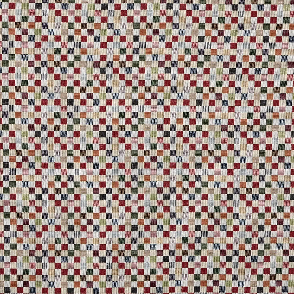 Kt KILOtela - Tela Tapicería, Jacquard Gobelino, Tapizar, Cojines, Sofá, Resistente, 100 cm Largo x 280 cm Ancho, Cuadros Pequeños, Rojo, Naranja, Verde, Azul, Beige ─ 1 Metro