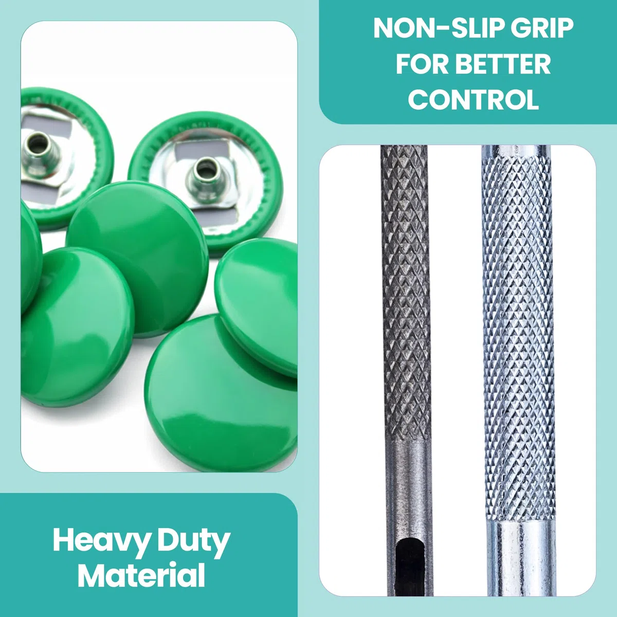 Trimming Shop 15mm Botones a Presión 4 Parte, Durable y Ligero Metal Cierres con Mano Fijación Herramienta para Jeans, Cuero, Tiras Costura Proyectos, Ropa Reparación - Verde Claro, 500pcs