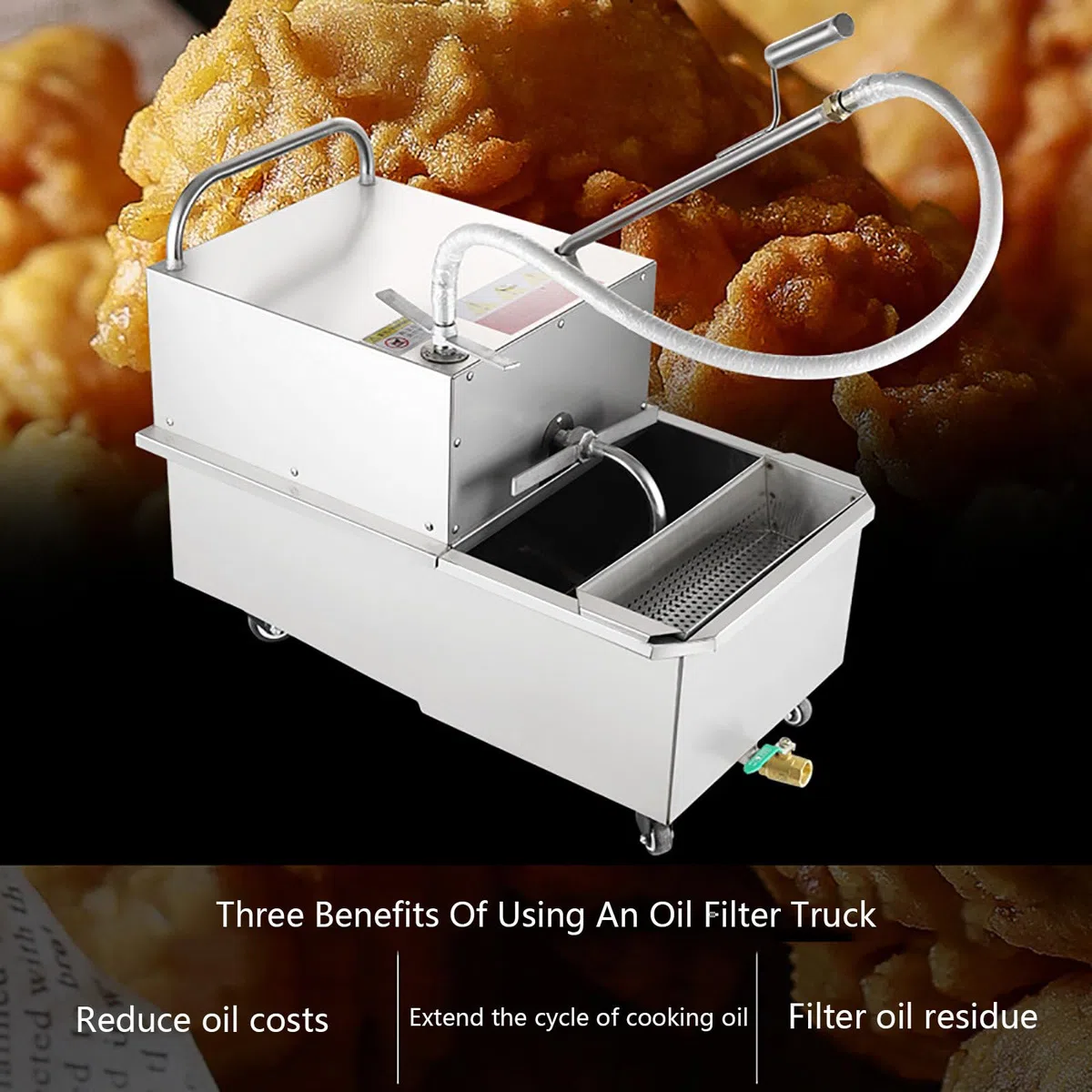 Filtro móvil para freidora, Carro de Filtro de Aceite para freidora de 550 W, máquina de filtrado de Aceite para freidora de 65 L, para supermercados y restaurantes,