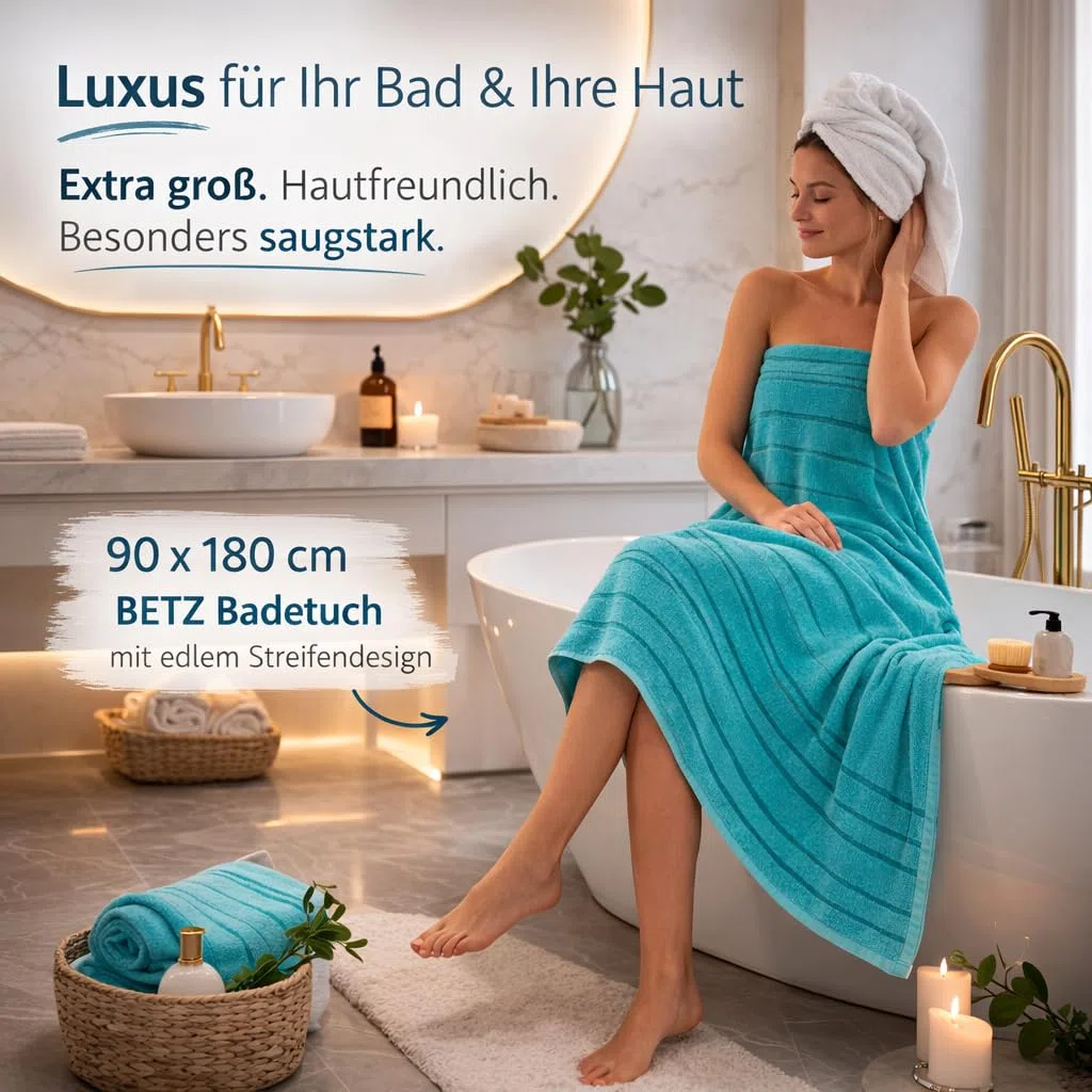 Betz Lines XXL Toalla de baño - Toalla de Playa Grande - Toalla de Sauna de algodón 100% - Toalla de Tumbona - 90x180 cm - Turquesa