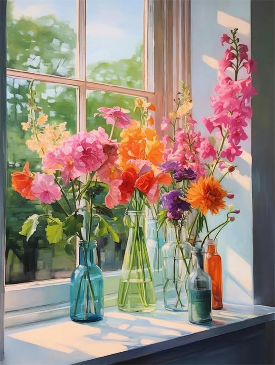 Kit de inicio de bordado para principiantes, kit de punto de cruz, juego de costura, hilo de algodón, lona impresa, decoración del hogar, 11 quilates, flores brillantes en un florero, impresión de