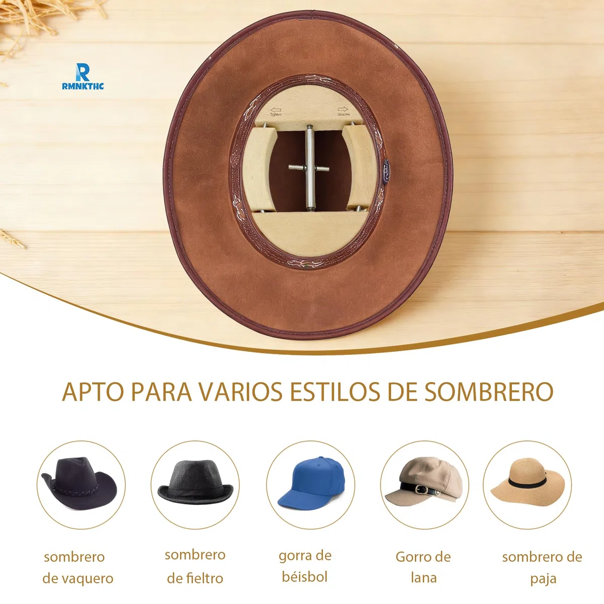 Estirador de Sombreros de Madera Natural de Cuatro Direcciones, Ensanchador de Sombreros, Horma para Sombreros de Fieltro, Paja, Lana, Gorras de Béisbol – de 18,5 a 24 cm para Hombre y Mujer