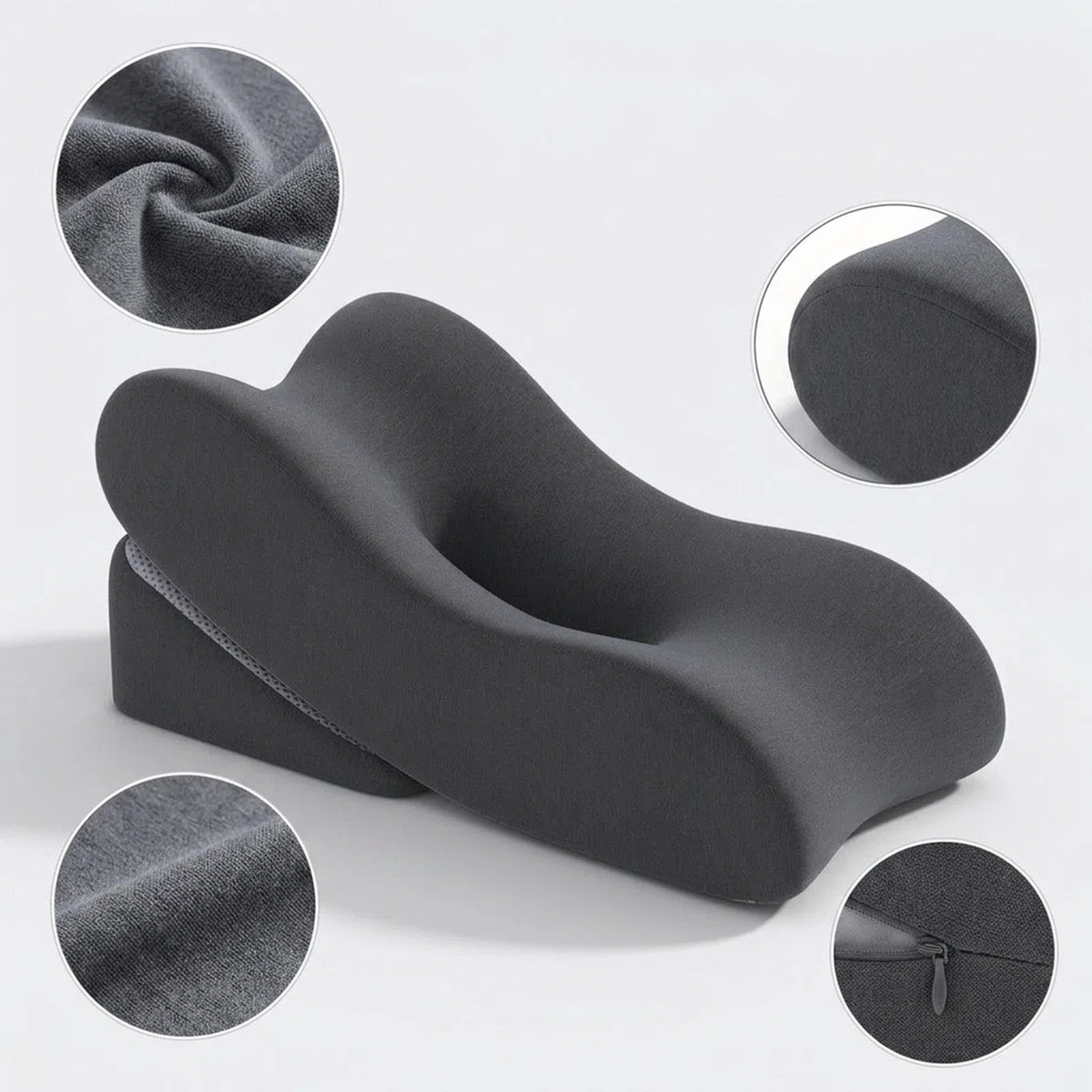 Almohada Elevadora de Piernas, Cojín para Piernas, Reposapiés, Cojín, Ergonómica, Espuma Viscoelástica, Funda de Felpa, Alivio, Gris Oscuro, tal como se describe
