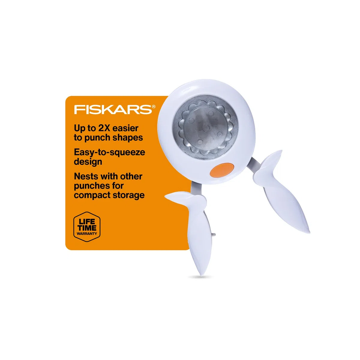 Fiskars - Perforadora de Papel Extragrande para Manualidades, Agarre ergonómico y fácil de apretar, Forma de Sello de aprobación, Herramientas para álbumes de Recortes