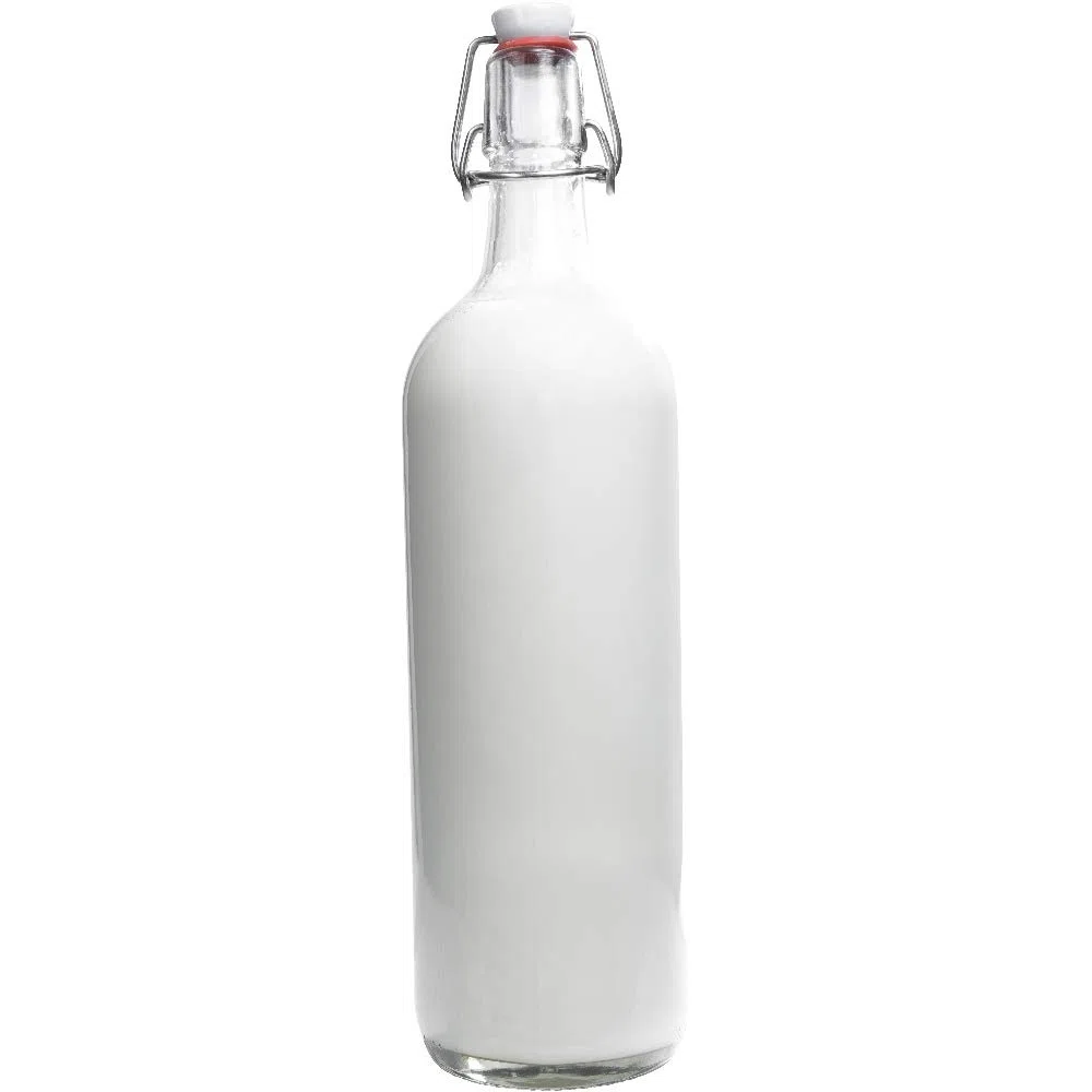 mikken Viva-Haushaltswaren - Juego de 4 botellas de cristal con cierre de clip (1 L, rellenables, incluye embudo de 12 cm de diámetro)