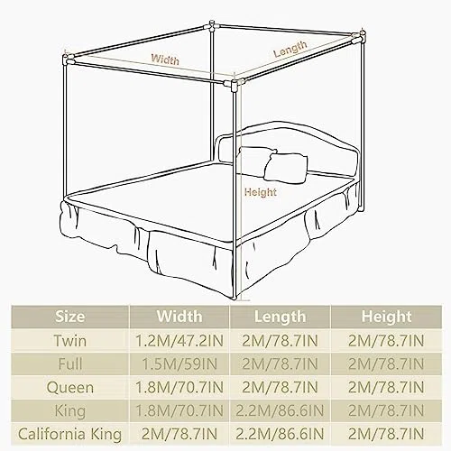 Elegante Marco de Cama con Dosel de Cortina, Cortina acogedora, Marco de Dosel con Cortina de 4 Esquinas, Cortina de Cama con Dosel para Adultos, Gris, Completo