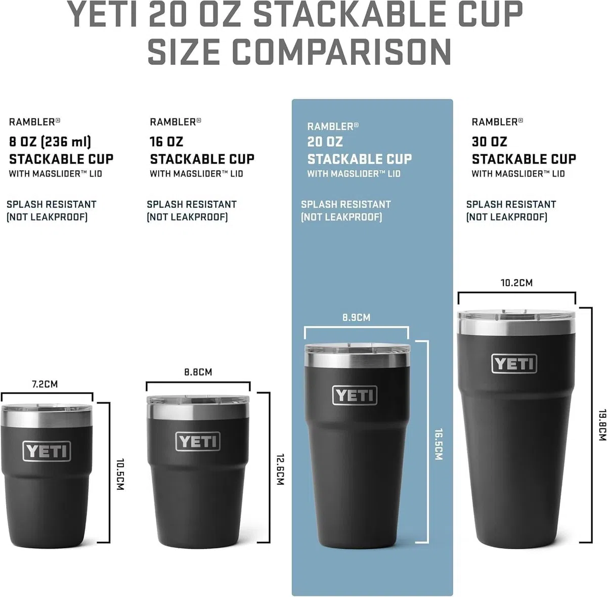 YETI Rambler Cup, Vacuum Insulated Stainless Steel Stackable Cup with Magslider Lid, Stainless Steel, 20 oz (591 ml)