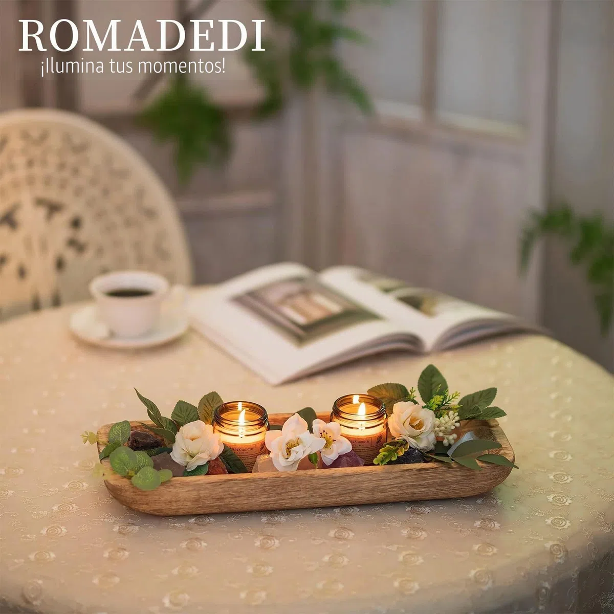 Romadedi Bandeja decorativa de madera, bandeja decorativa alargada, bandeja para llaves, bandeja de madera, rectangular, decoración de mesa, mesa de comedor, salón, artículo decorativo, cuenco para