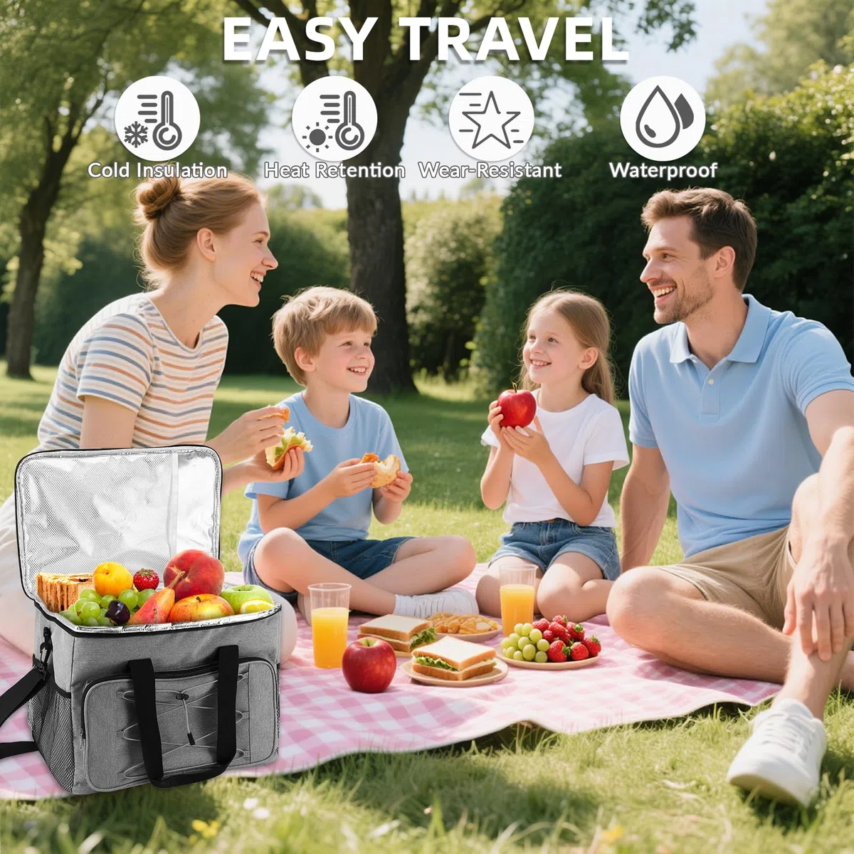 Zikenis Bolsa Termica Porta Alimentos 30L,Nevera Portátil Bolsa termica Porta, Plegable Bolsa Nevera,Tela Oxford,Mantener Caliente y Frío,para Viajes,Acampada,Picnics,Barbacoas