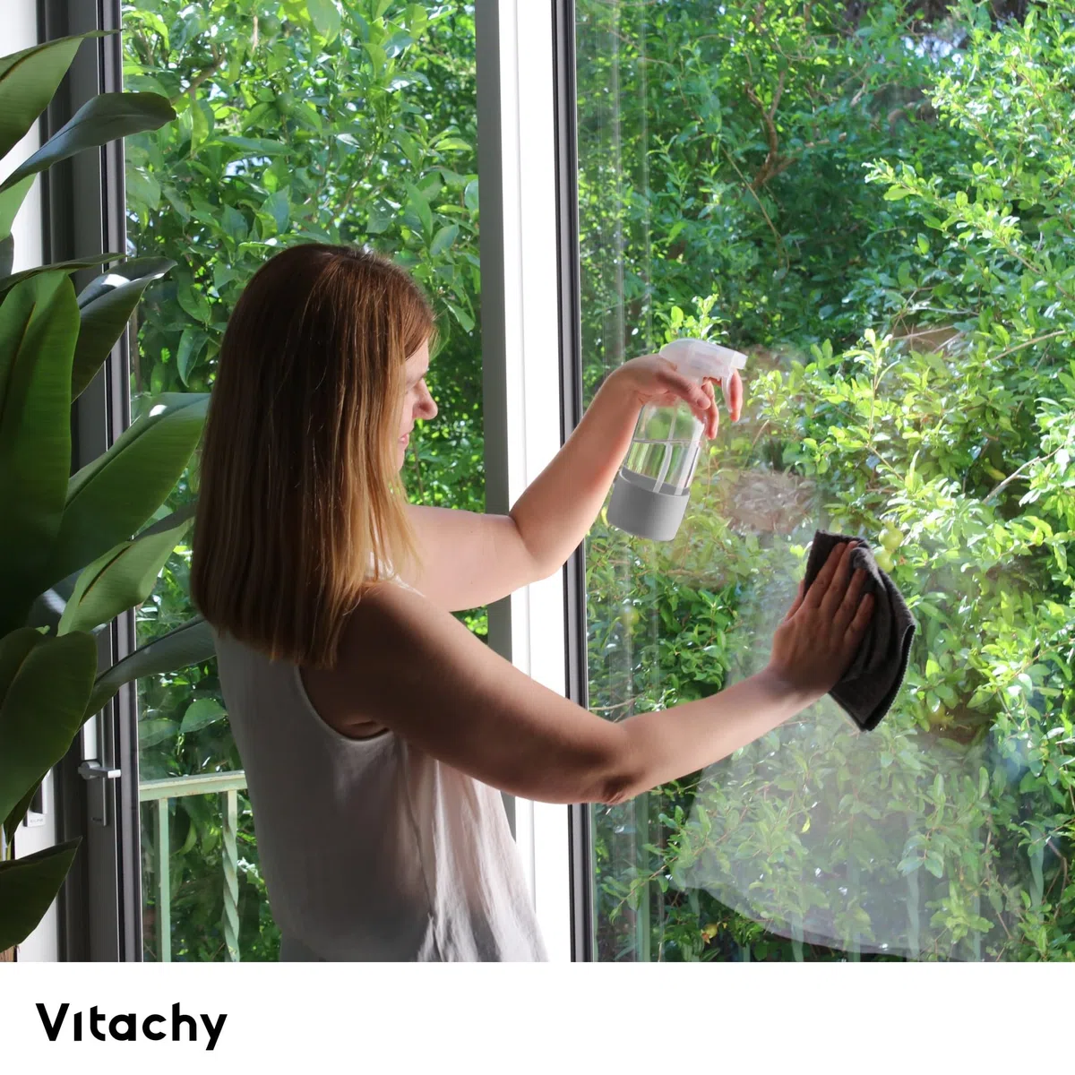 Pack 2 Pulverizadores de Vidrio 500ml con Base de Silicona Antideslizante Botella Spray de Cristal con Cabezal Reforzado Boquilla 3 Posiciones para Limpieza y Plantas - Gris/Azul