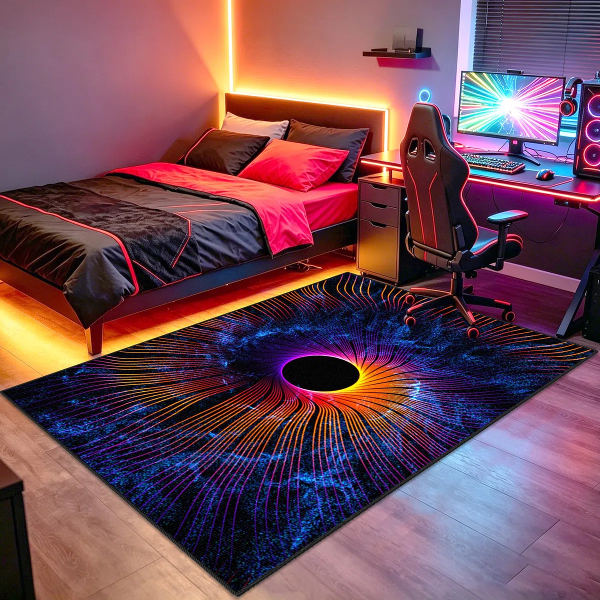 Alfombra Salon Grande Lavable, Alfombra de área de juegos para dormitorio de niños, 3D Alfombras Gamer Gaming antideslizante, Alfombra Habitación Juvenil para Sala de Juegos, Dormitorio 200 x 250 cm