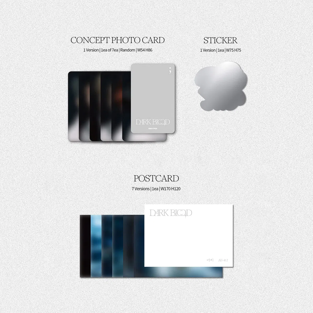 ENHYPEN – Libro de fotos Dark Blood (ENGENE ver. - RANDOM) Photo Book + CD-R + Card + Concept Card + Sticker + Postcard + 2 Pin Button Badges + 4 Extra Photocards