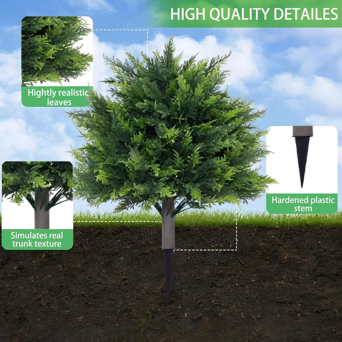 Árboles topiarios de cedro artificiales para exteriores, plantas de ciprés realistas para interiores, árbol de hoja perenne resistente a la intemperie de 2 pies con estaca de tierra para patio, jardín