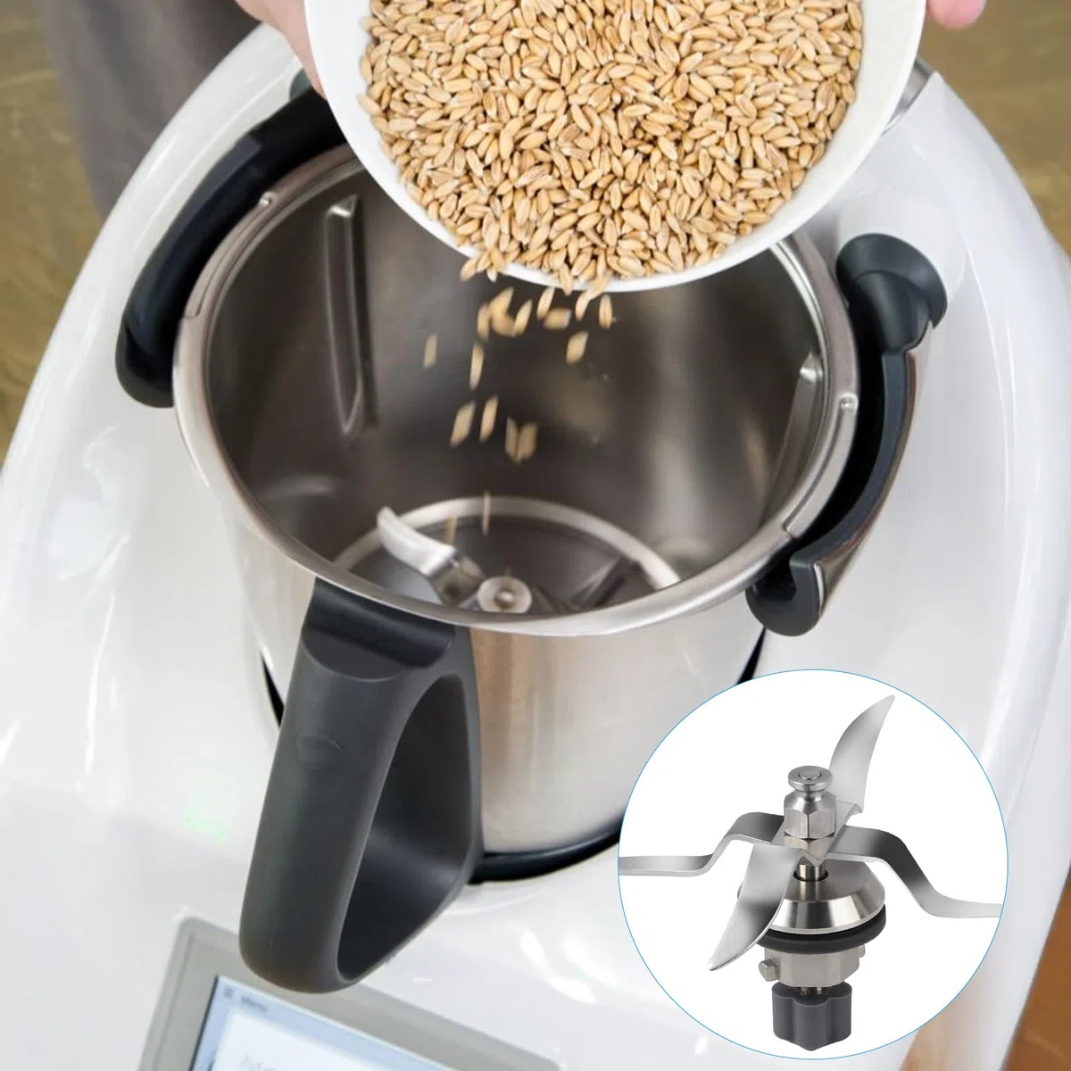 SWAWIS Cuchillas de Repuesto en Acero Inoxidable compatibles con Silvercrest Monsieur Cuisine Connect und Monsieur Cuisine Smart Incluye Junta y Cepillo de Limpieza
