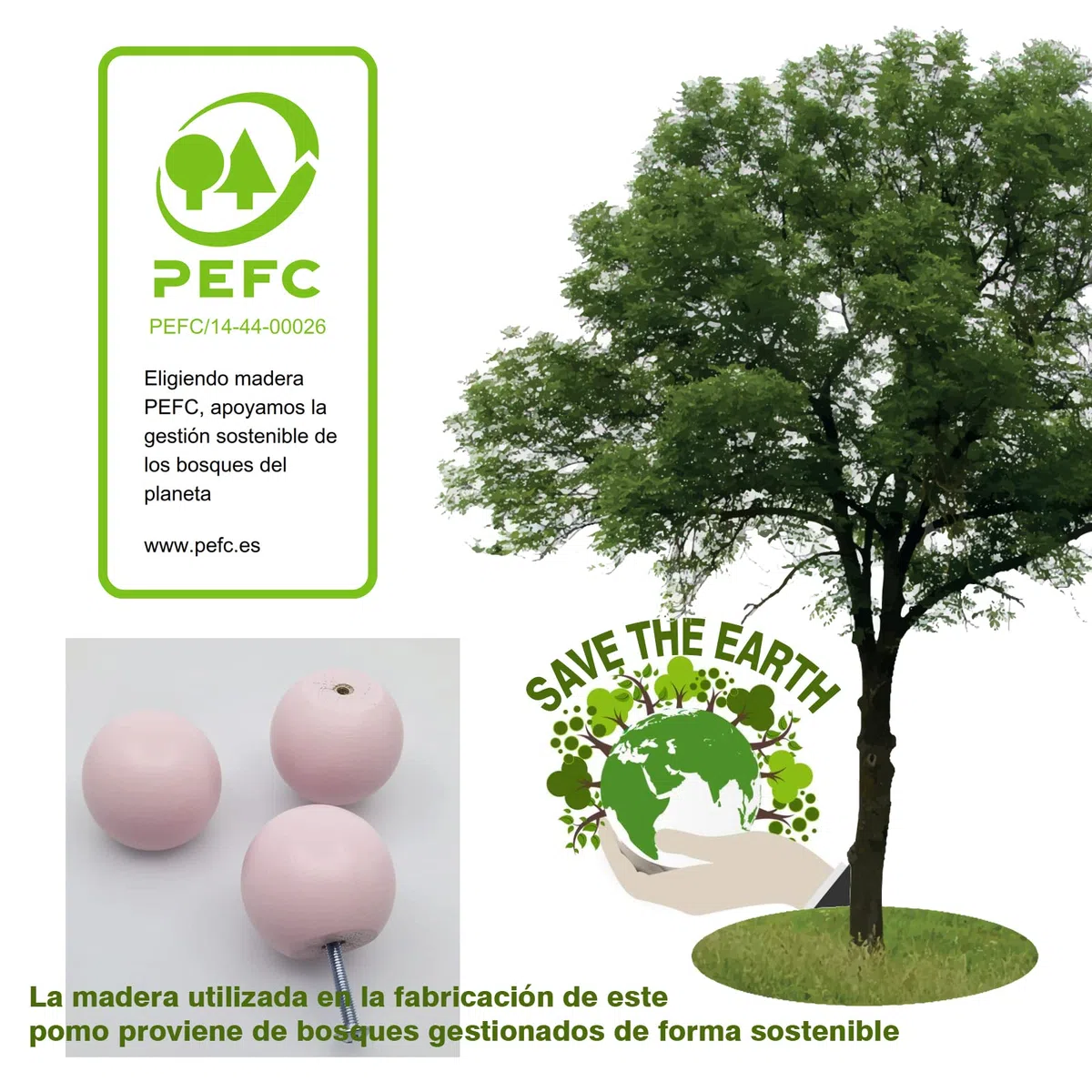 8 Un. TIRADOR Pomo Mueble BEBÉ bola madera lacada lacado rosa - Diámetro 40MM