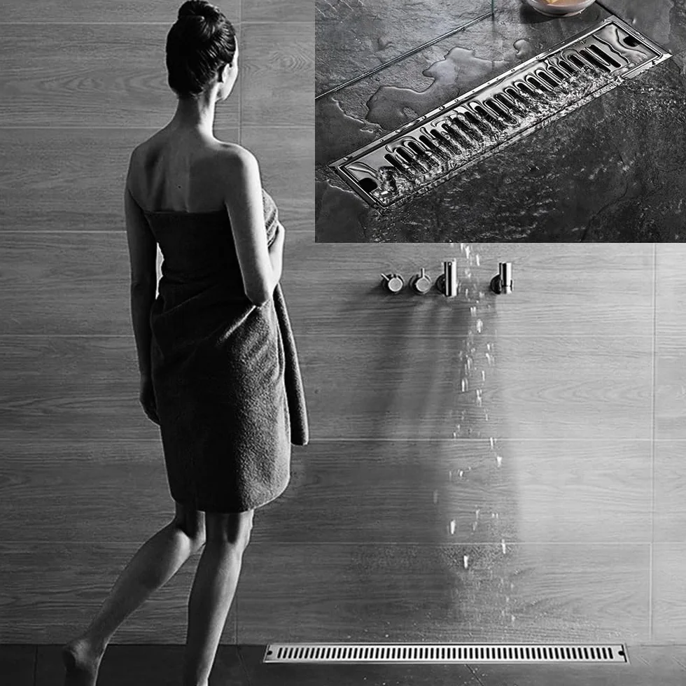 Sumidero Ducha Desagüe de Ducha con Salida Lateral 20-100cm, Drenaje Suelo baño Acero Inoxidable, residuos Lineal for Cocina para Cocina baño(90x10cm Side)