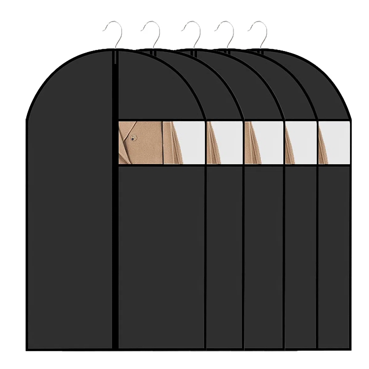 5 Piezas Fundas de Ropa 60 x 120 cm Protector de Ropa Transpirable Colgante Funda Antipolvo Plegable con Cremallera Bolsa Guardar Ropa Antipolvo Impermeable con Humedad, para Trajes,Vestidos,Camisas