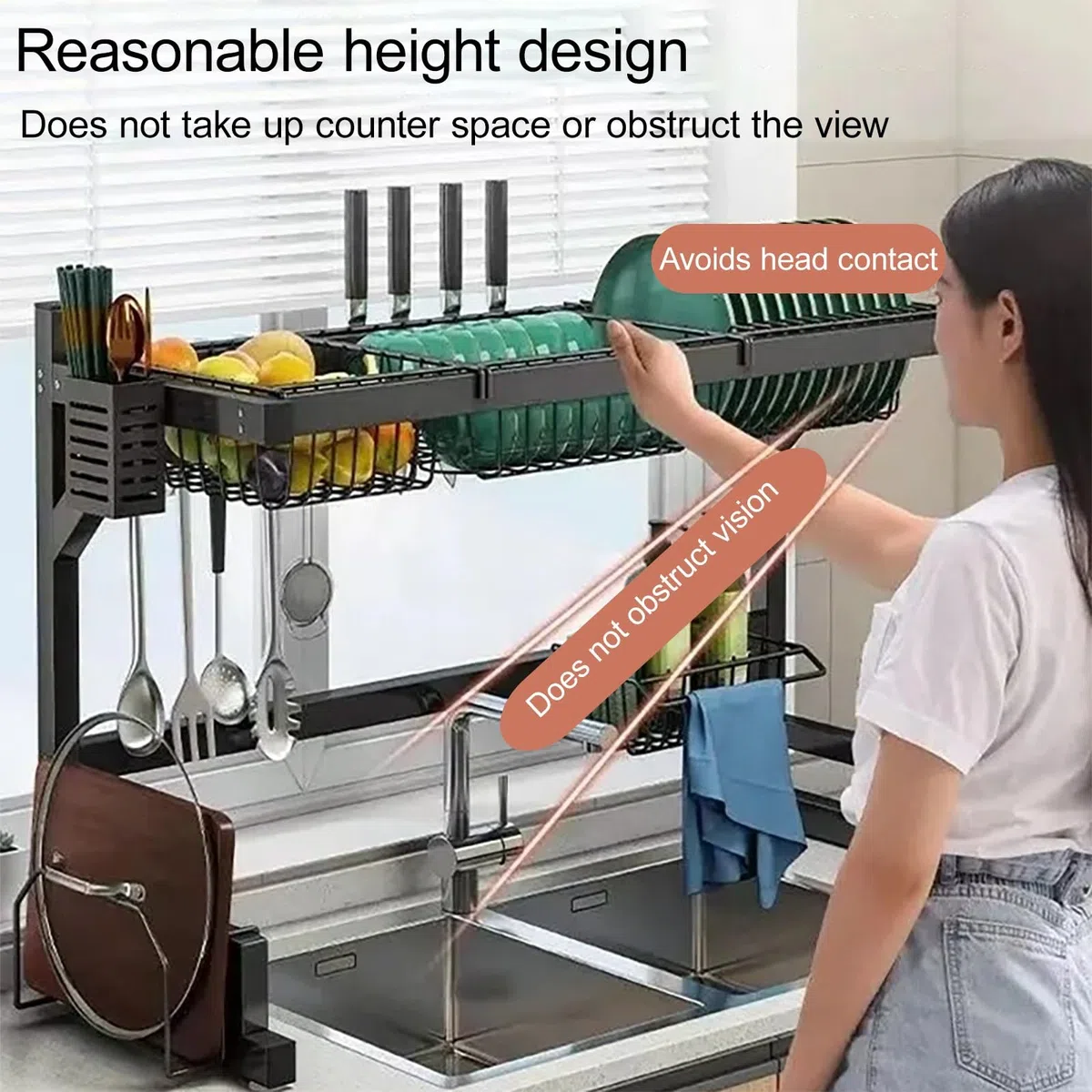 Escurridor de platos multifunción con soporte para utensilios, mantiene el fregadero de cocina organizado, para platos, vasos, cuencos, cubiertos