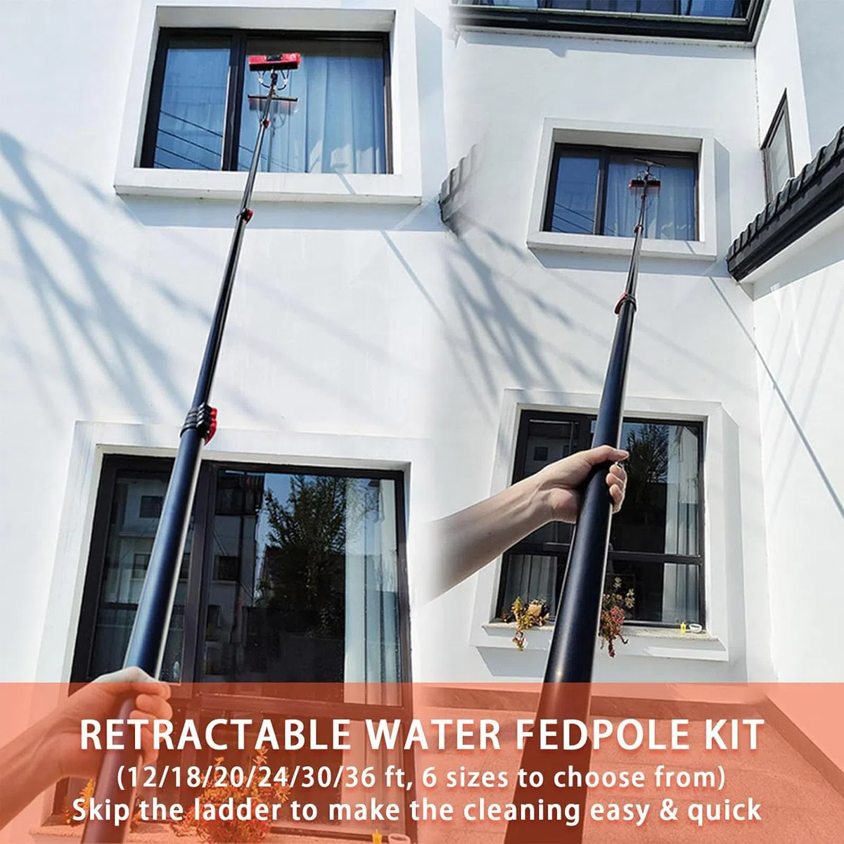Kit de limpieza de paneles solares telescópicos con poste de agua extensible, cepillo suave para paneles fotovoltaicos, ventanas, cámaras