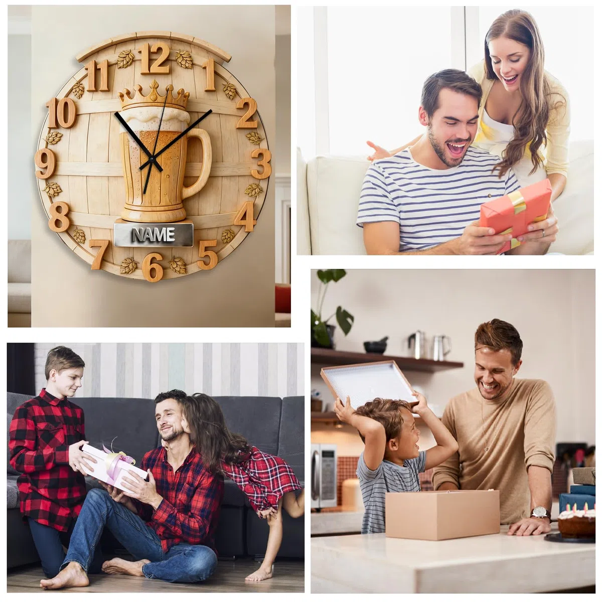 Reloj de pared personalizado con temática de cerveza para dormitorio, sala de estar, oficina, bar, club, nombre personalizado, Cheers, jarra de cerveza, arte de pared, impresión plana 2D, decoración