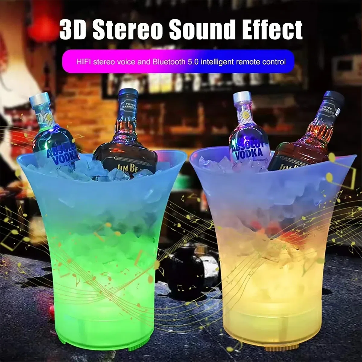 Cubo de hielo LED con altavoz Bluetooth de 5 L, gran capacidad, para vino, para fiestas, hogar, bar