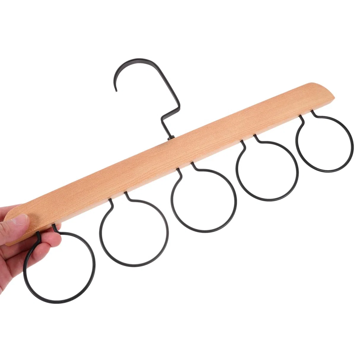 Yardwe Organizador De Madera para Corbatas Bufandas Y Cinturones con 5 Anillos Colgador Multifuncional para Armario Fácil De Usar 14.17X7.67 Pulgadas