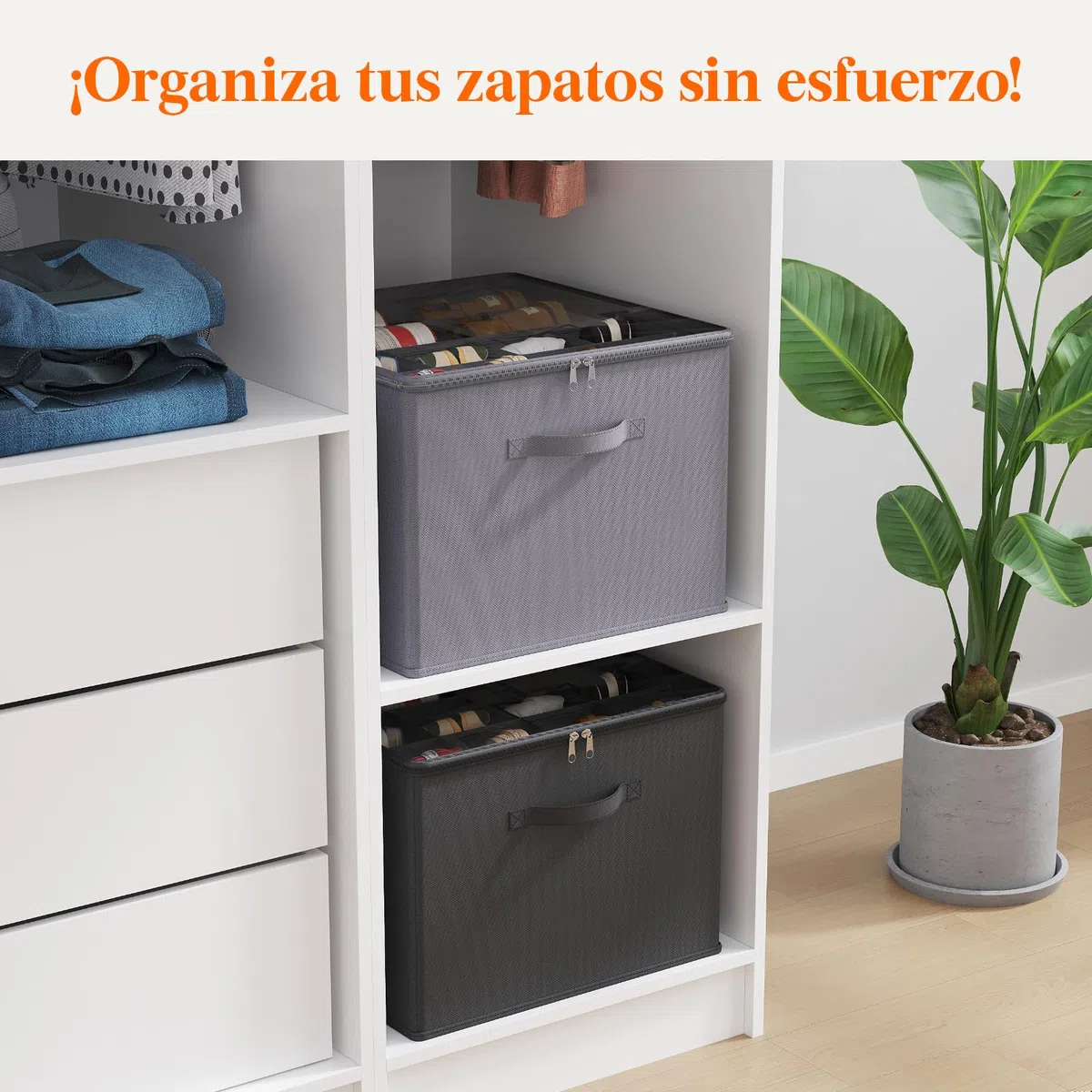 Lifewit Organizador Zapatos para Armario, Almacenaje de Zapatos para 12-16 Pares, Caja con Tapa Plegable con Cubierta, Shoe Organizer, Gris, Pack de 2 para 24-32 Pares