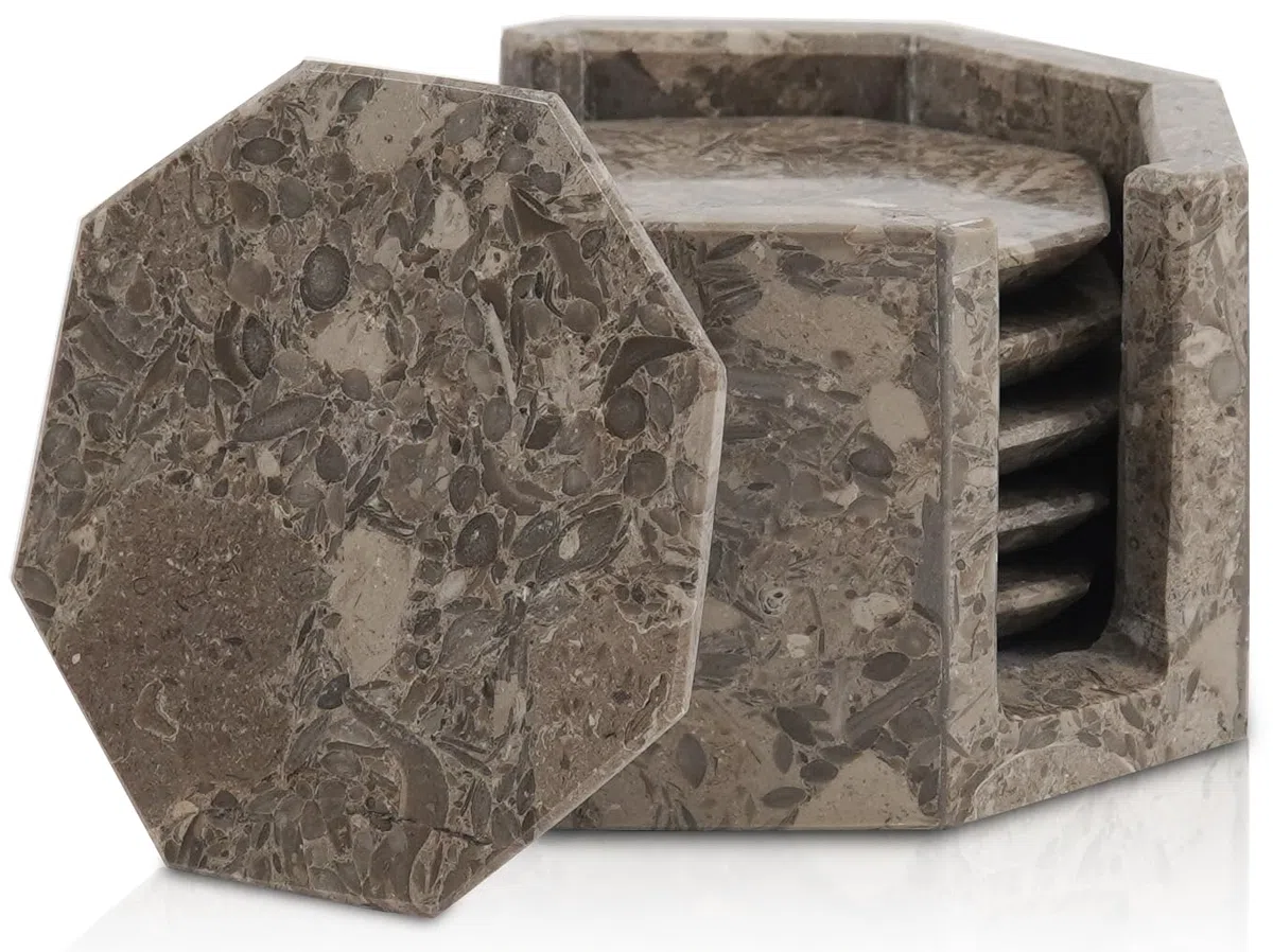 Marble Range Juego de 6 Posavasos oceánico Hechos a Mano de 3.5 Pulgadas para Bebidas para Mesa de café, Posavasos de mármol con Soporte
