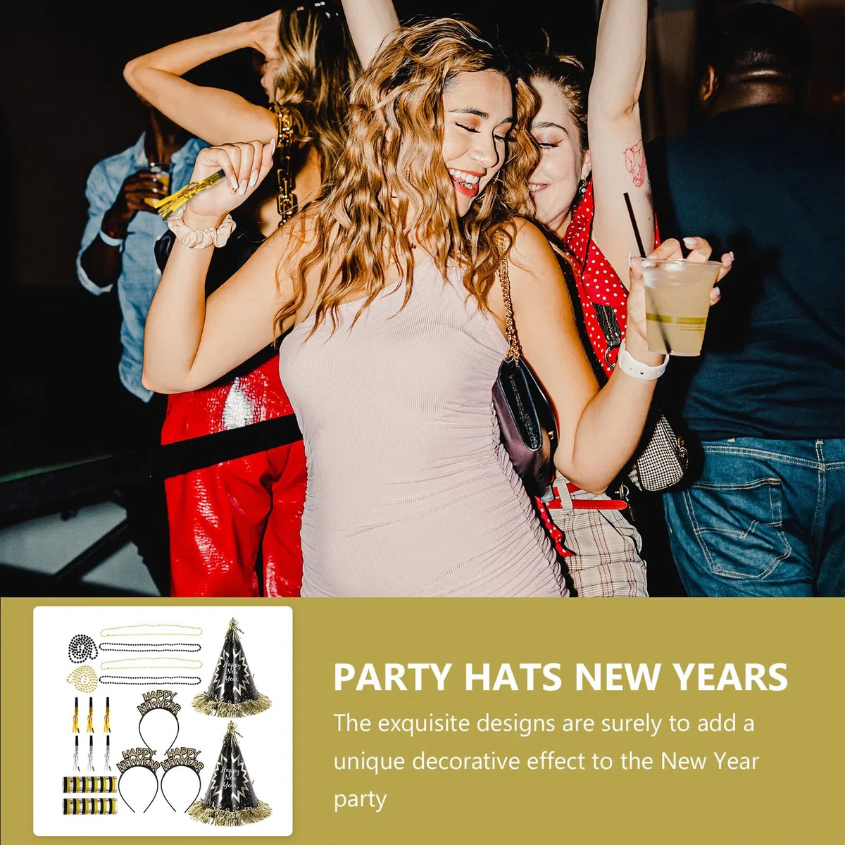 1 Bolsa Sombrero de Fiesta de Año Silbatos de Fiesta Aros el Pelo Sombreros Cónicos Collares de Cuentas para Decoración de Nochevieja