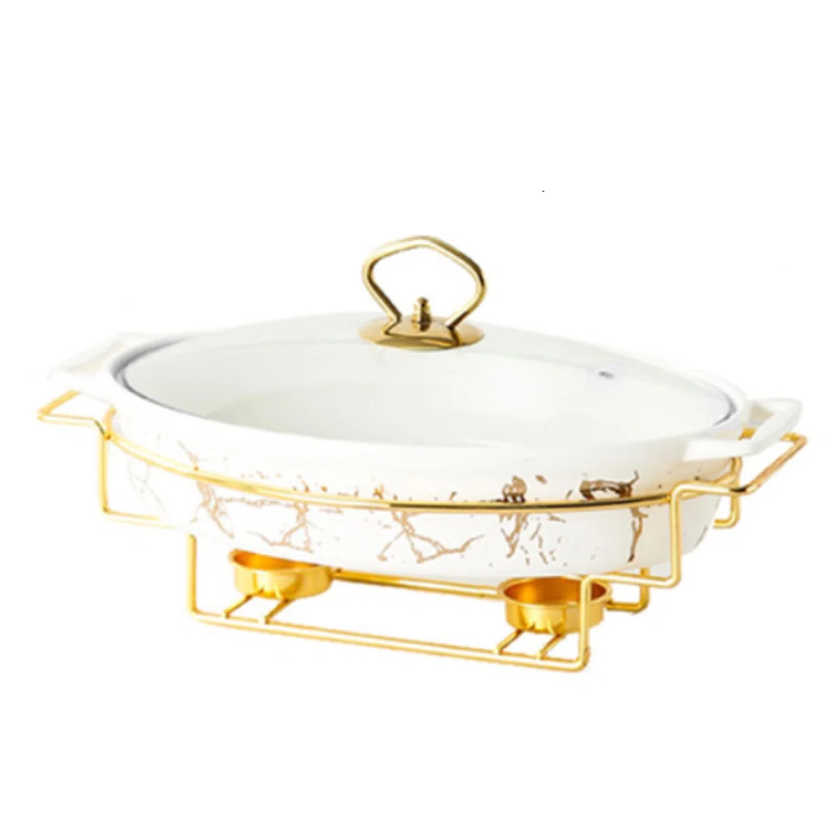 Chafing Dish Buffet Set, Chafer de cerámica con acabado de mármol de imitación, Chafer y Buffet Warmer Set para bodas buffet, fiestas, banquetes, eventos de catering (white,M)