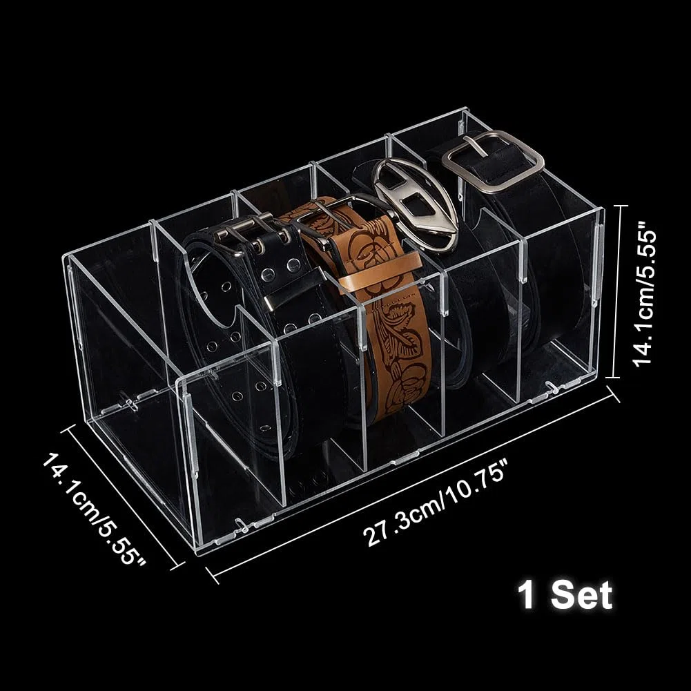 PH PandaHall Organizador para cinturón de acrílico con 5 compartimentos, vitrina para corbatas y pajaritas, funda transparente para cinturón para armario, portaobjetos con apertura rectangular para