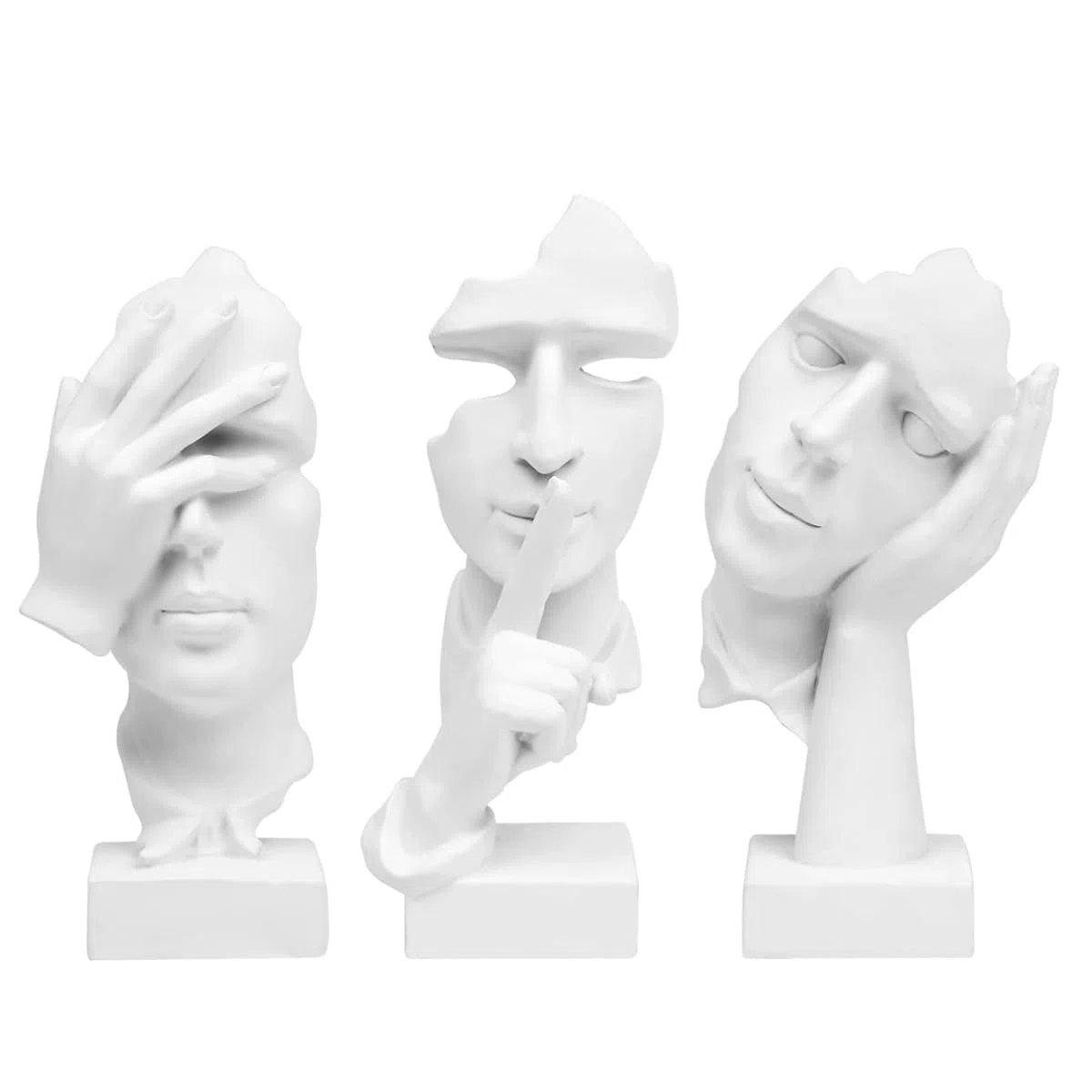 Estatua de Pensador de 3 Piezas, el Silencio es Oro Figura de Arte Abstracto, esculturas de Resina para el hogar Moderno,Decoración de Estantería,Decoraciones de Oficina, Regalo (Blanco)
