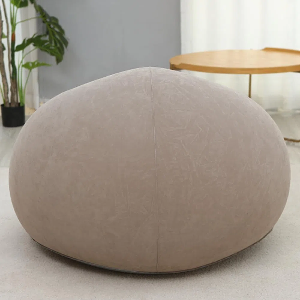 LONEEDY Silla Sofá Inflable, Asiento Hinchable para Juegos, Interior Exterior Camping Jardín Tela de Felpa Suave y Elegante para Adultos Niños Individual (Caqui Esférico)
