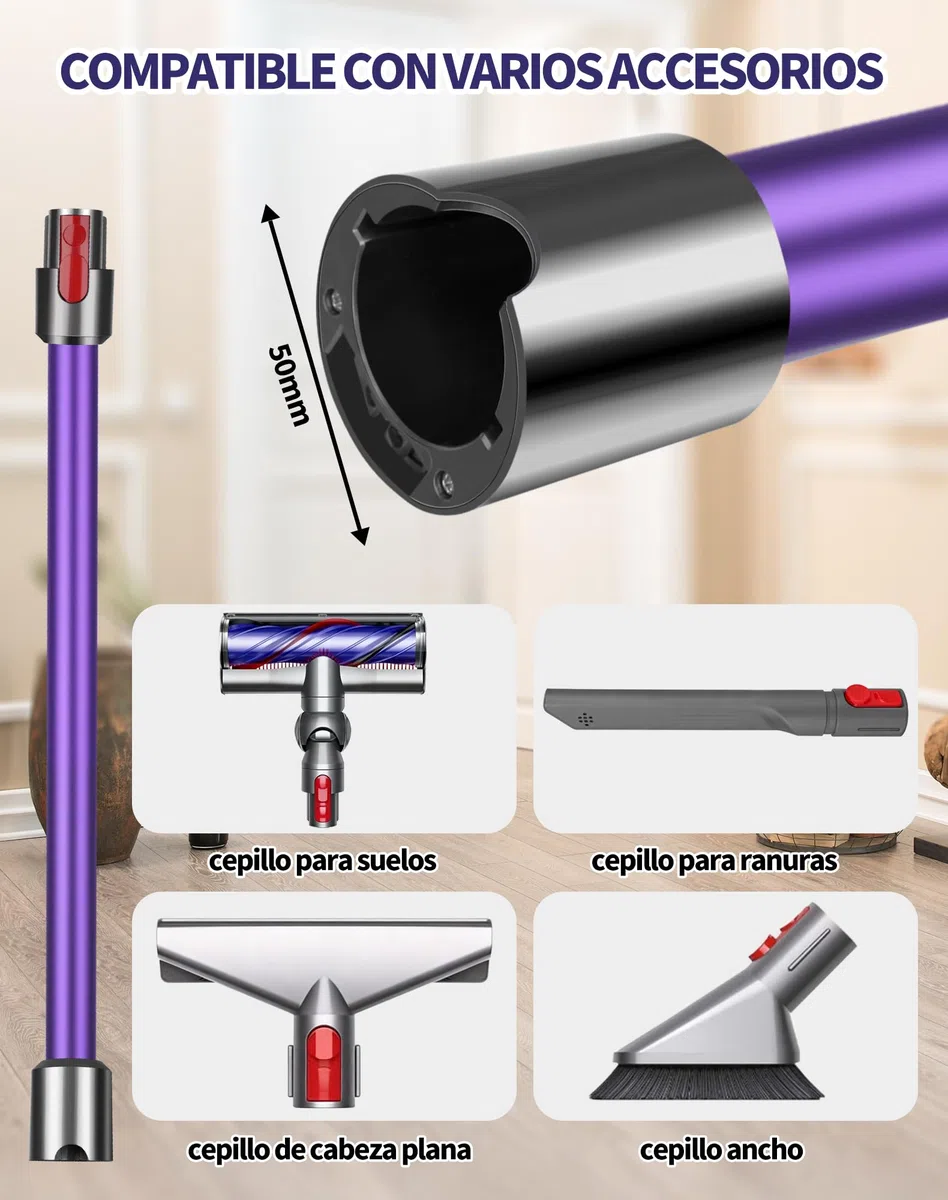 LAOYE Tubo de Extensión de Repuesto para Dyson V7 V8 V10 V11 V15 - Tubo Telescópico Rígido con Liberación Rápida para Aspiradora Dyson - 72 cm