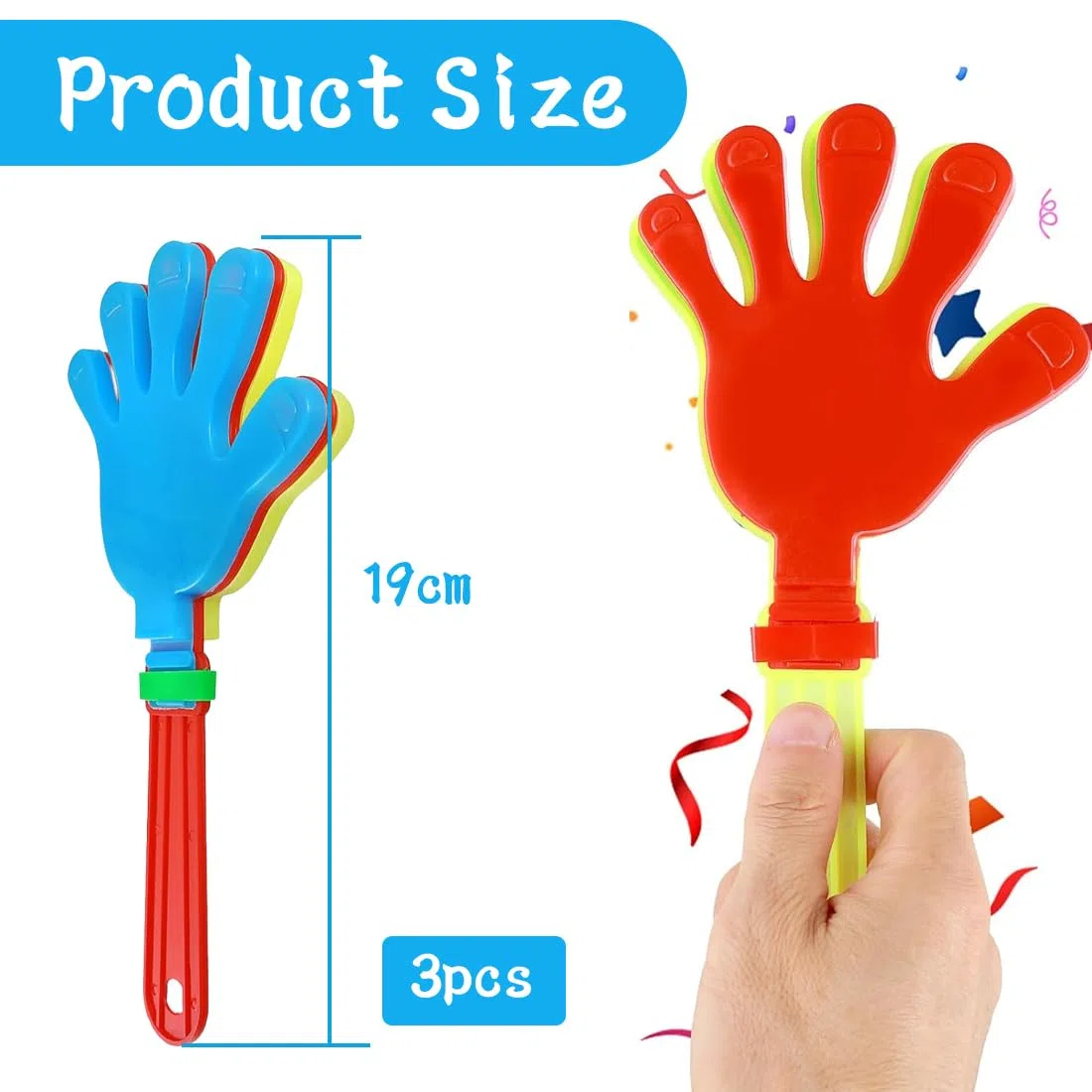 Paquete De 3 Aplausos De Mano De 19 Cm Para Hacer Ruido De Animación, Fabricantes De Ruido De Dedos Para Eventos Deportivos, Baloncesto, Fútbol, Juegos De Fiesta (Colores Mezclados)