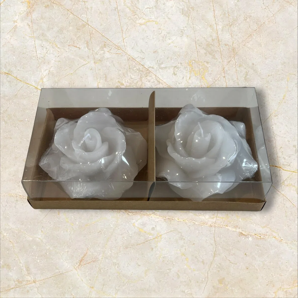 Velas Decorativas con forma de Rosa Roja/Blanca. Set de 2 Velas Perfumada Flotante. Velas Cajita Regalo (Blanco)