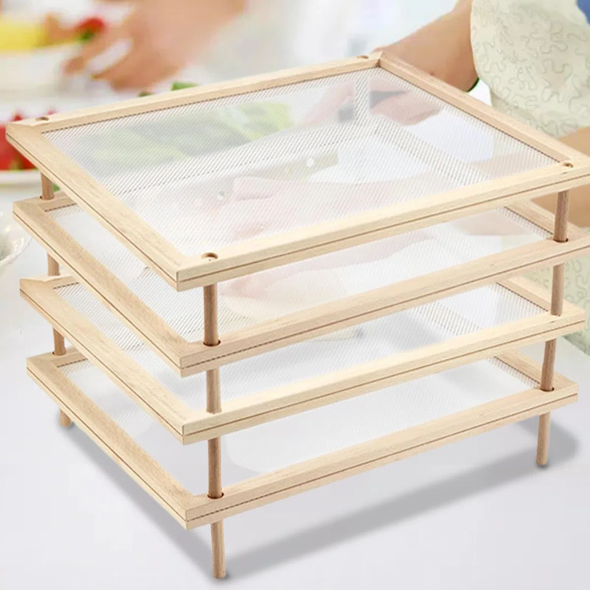 Puerta De Secado De Secado De Madera De Temporada - Estante Desmontable De | Almacenamiento De Frutas Abierta Con Red Para Deshidratación | Diseño De Circulación De Aire Para Una Eficaz