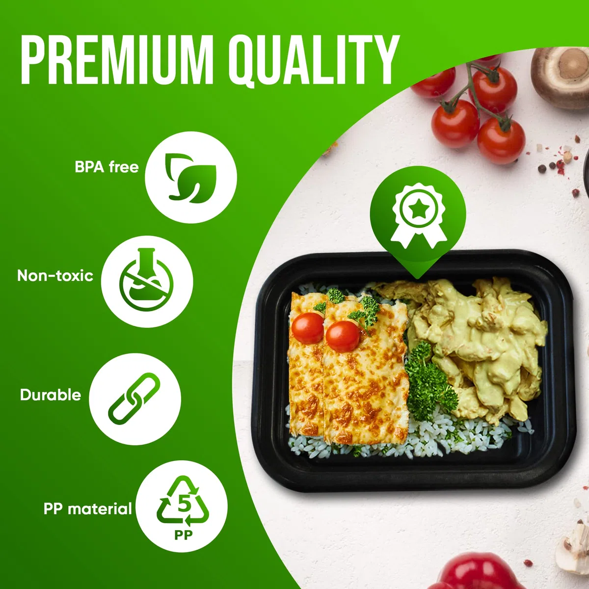 Paquete de 50 recipientes de 12 onzas con tapa hermética, apto para congelador, microondas y lavavajillas, apilable, sin BPA, contenedor de almacenamiento de comidas (negro)