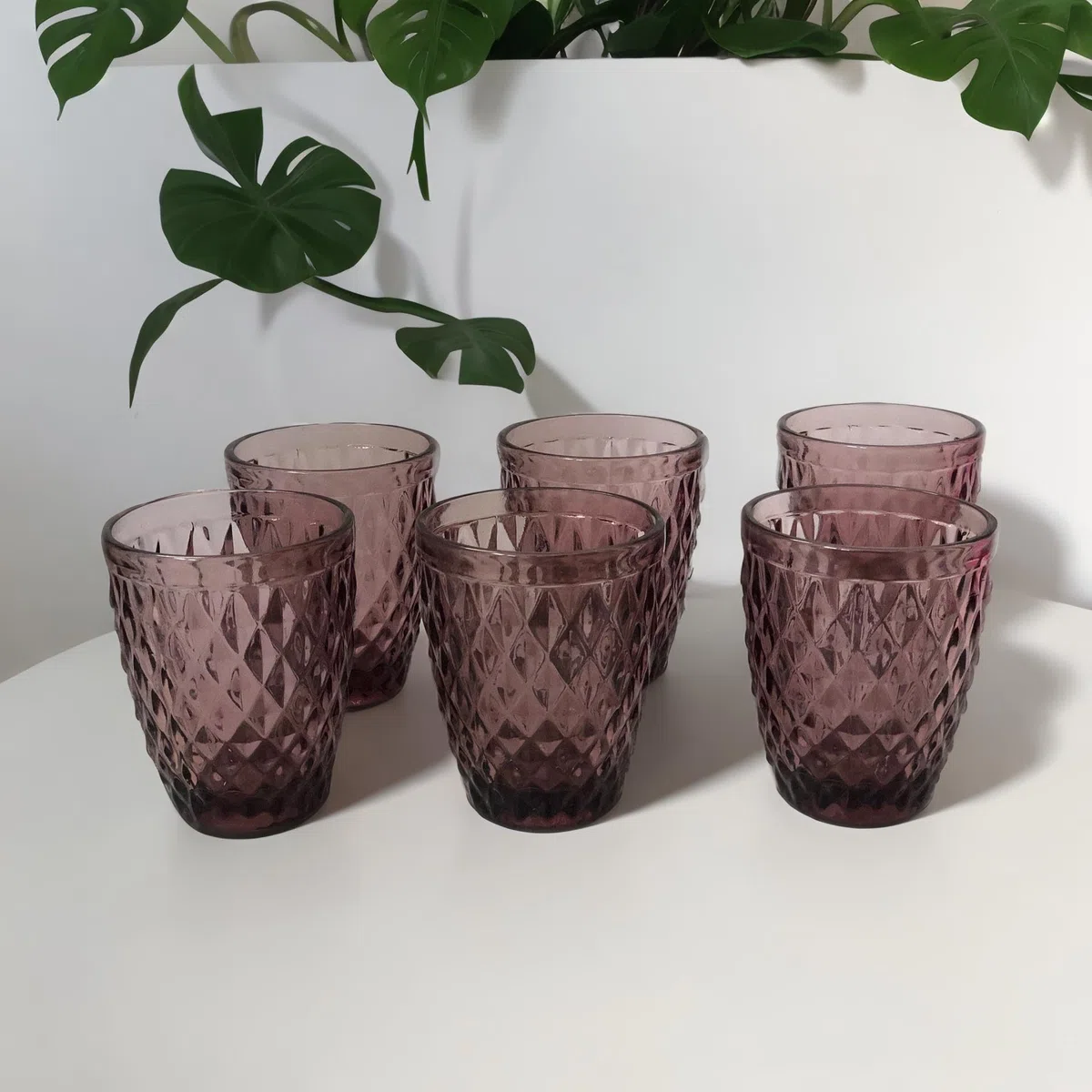 Set de 6 Vasos Colores o Transparente, Vaso de Cristal agua de 250 ml, Vaso de Agua y Bebidas, Aptos para Lavavajillas (Rosa)