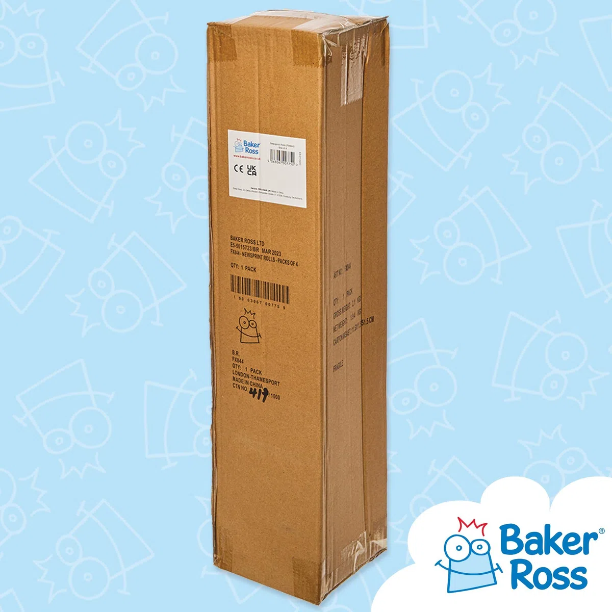 Baker Ross FX844 Rollos de papel de periódico - Caja de 4, Papel para envolver y manualidades