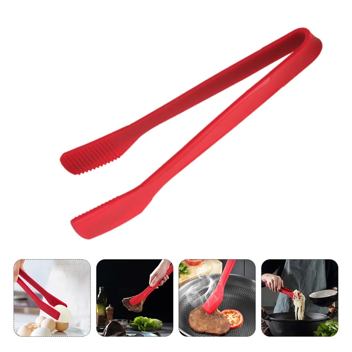 Pinzas de cocina, Pinzas de Cocina Silicona Rojas 28x3,5cm