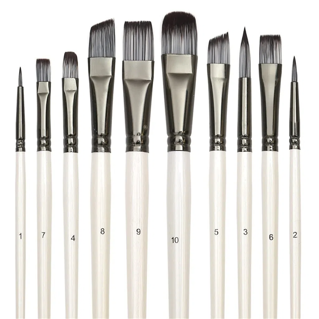 Juego de Pinceles de Pintura para Arte acrílico Gouache óleo Acuarela Artista Lienzo Puntas de Nailon sintético Paquete de 10