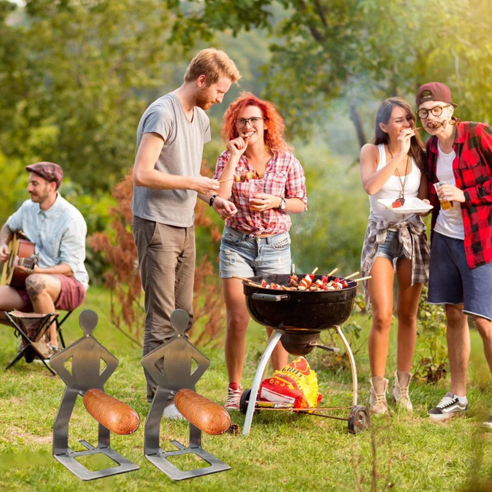Divertido Perro Caliente Salchicha Soporte Soporte portátil Barbacoa Parrilla Acero Inoxidable asador Parrilla Soporte Barbacoa Herramientas