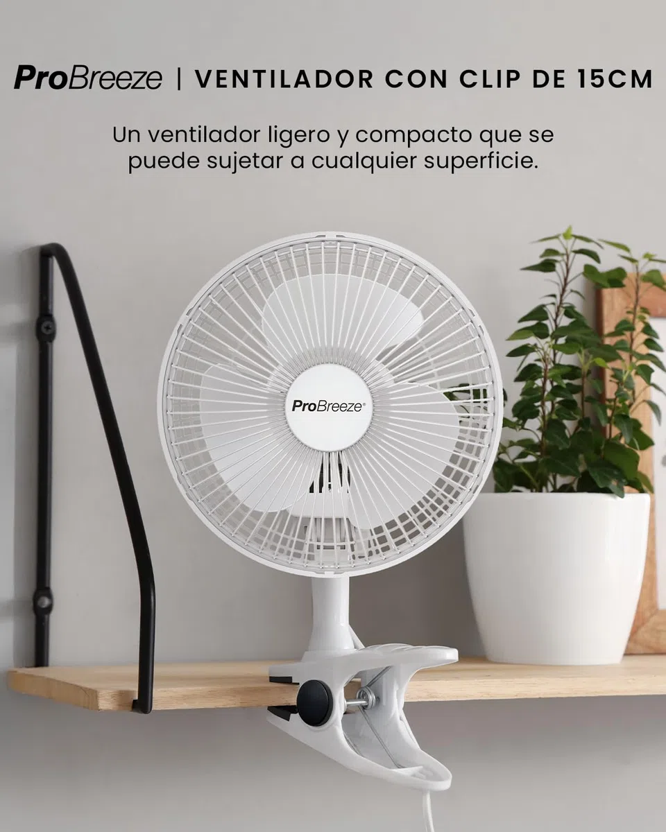 Pro Breeze Mini Ventilador de Sobremesa con Clip I Pequeño Ventilador Eléctrico con Funcionamiento Ultra silencioso y 2 Configuraciones de Velocidad I 15W para Hogar, Cama, Oficina y Escritorio