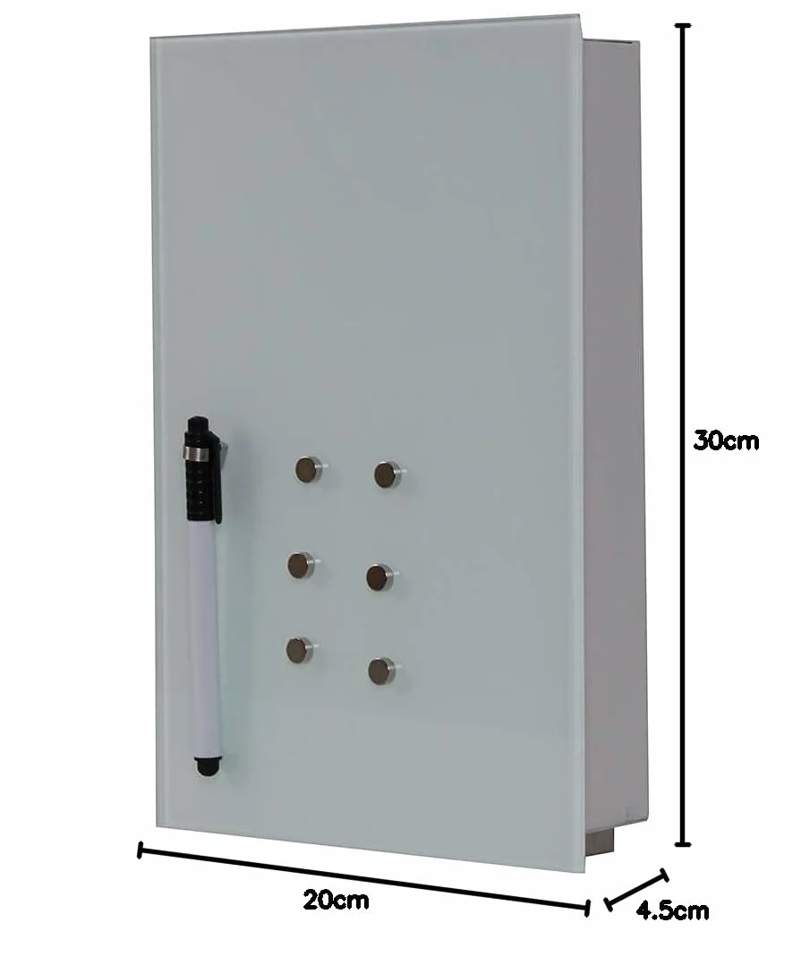 BAKAJI Caja de Llavero con Pizarra magnética de Cristal + imanes y rotulador, Color Blanco, único