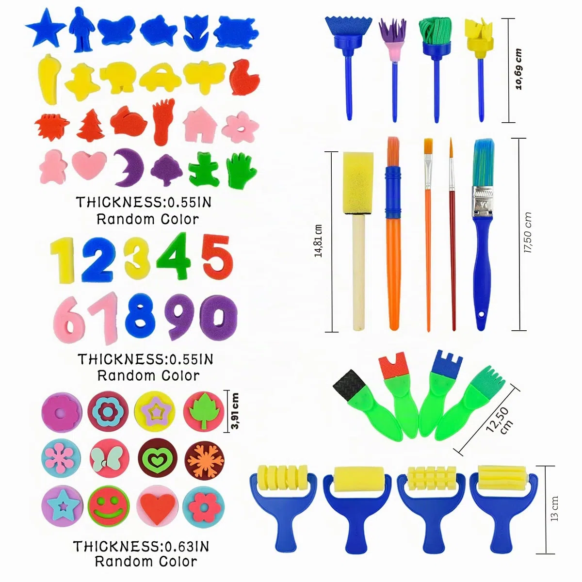 65 Piezas Niños Temprano Aprendizaje Esponja Pintura Cepillos Kit, para Niños Pintura DIY Artesanías, Incluye Pinceles de Esponja, Craft Pinceles y Delantal Impermeable con 3 Bolsillos